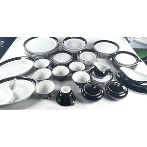 VTG Traditions Gemini Fine China MCM Sears Japan Modern Black Silver  -LOT OF 63